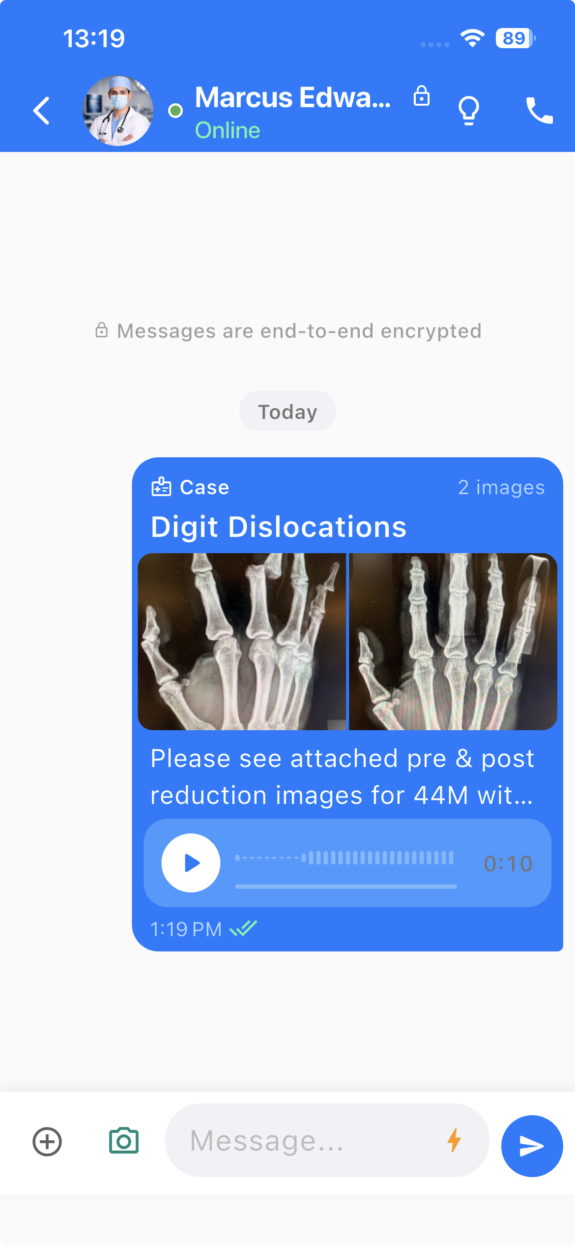 Clinical case bubble in chat