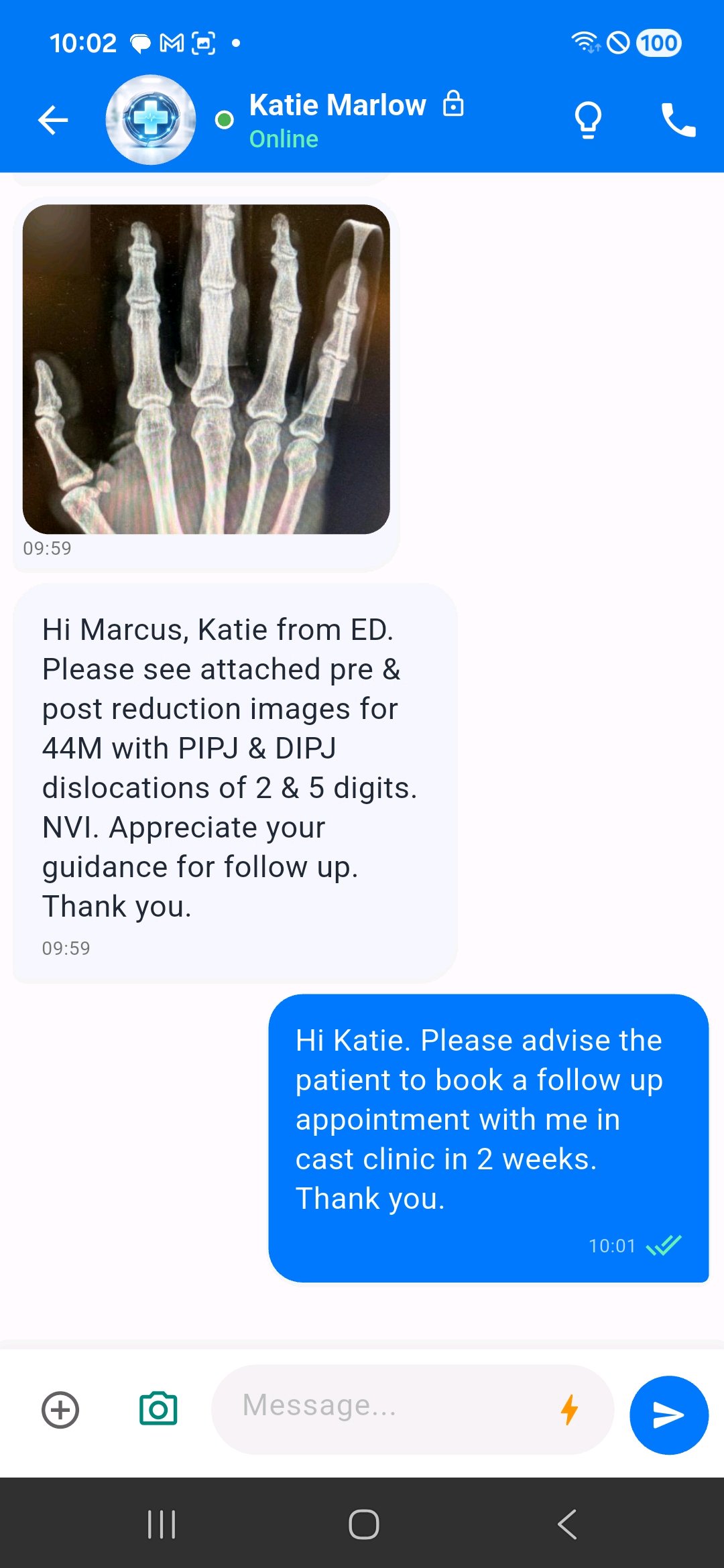 Encrypted chat between physicians